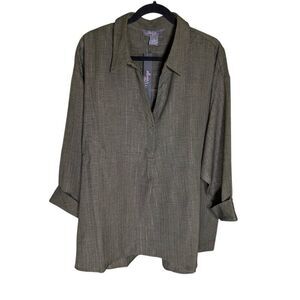 Olivia And Martin Gray Striped Button V-Neck Blouse Workwear Women's XL